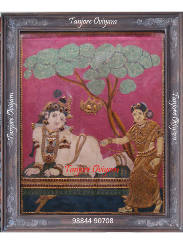 Yashodha and Krishna antique Tanjore painting